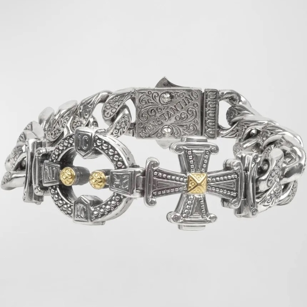 Konstantino Silver and Gold Men's Cross Bracelet